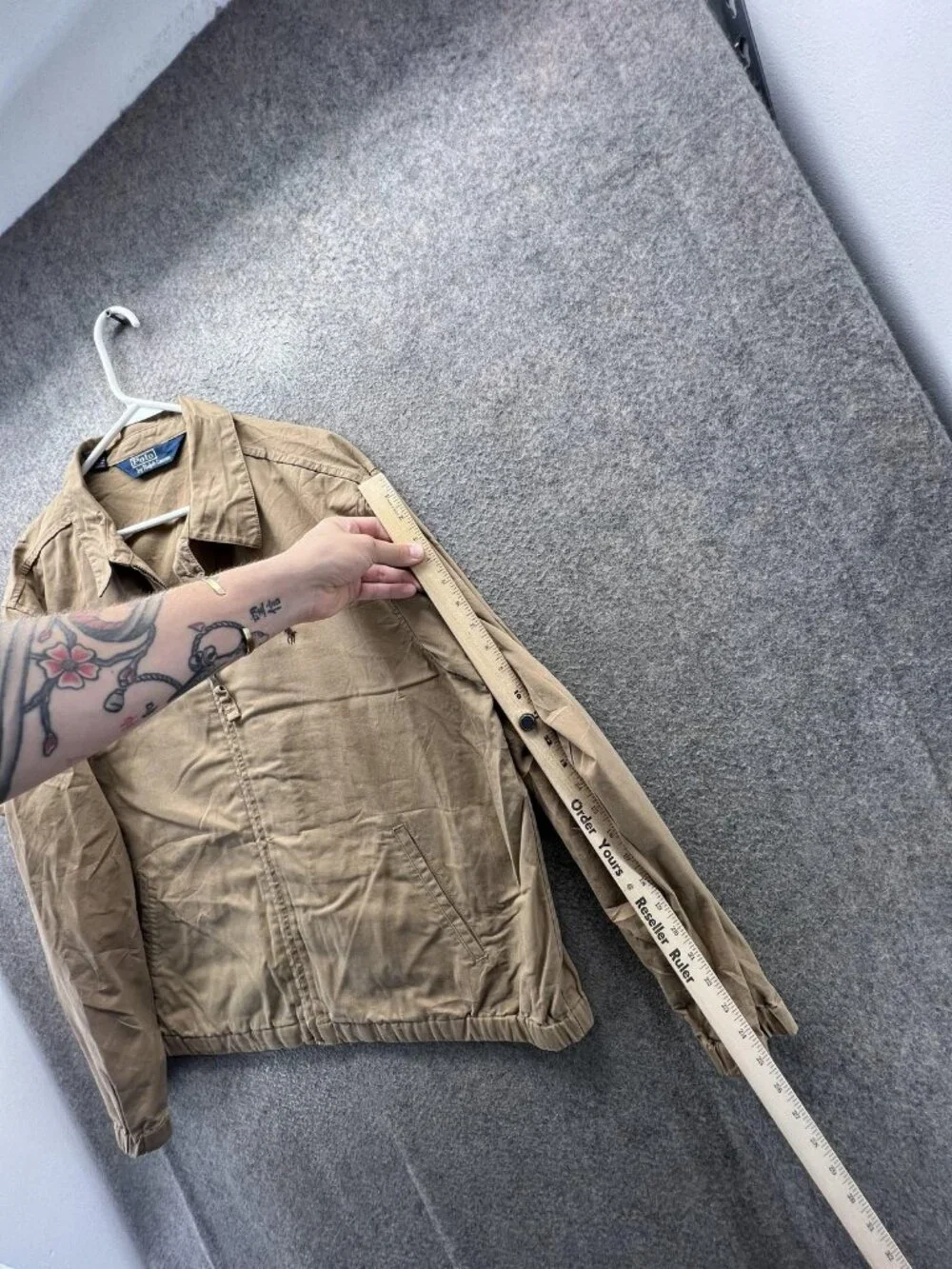 Polo Ralph Lauren Jacket Mens Large Beige Canvas Full Zip B Swing Harrington vtg